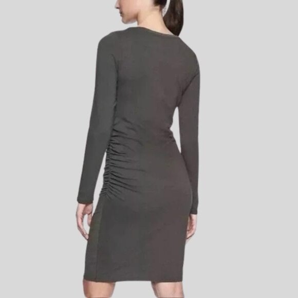 ATHLETA PIMA COTTON Blend Carefree Long Sleeve Ruched Side Sheath Dress SMALL - Picture 2 of 11
